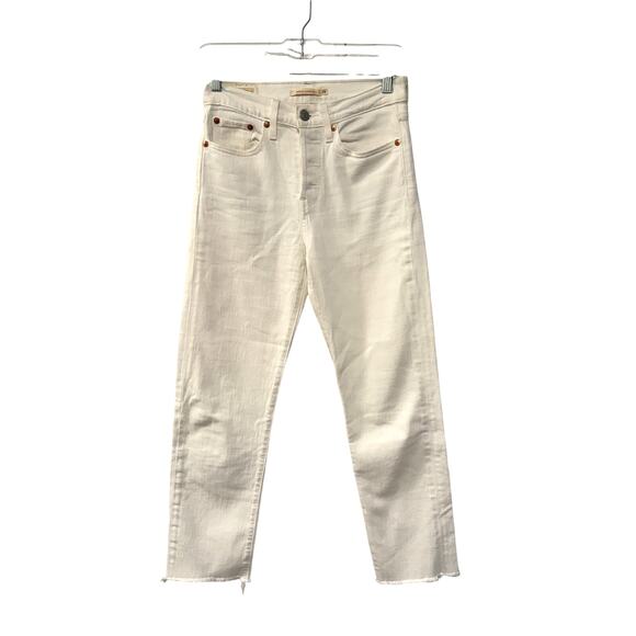 Levi's 25 Wedgie Straight Leg Jeans $99 High Rise Ankle Crop White Stretch Denim - Picture 1 of 5